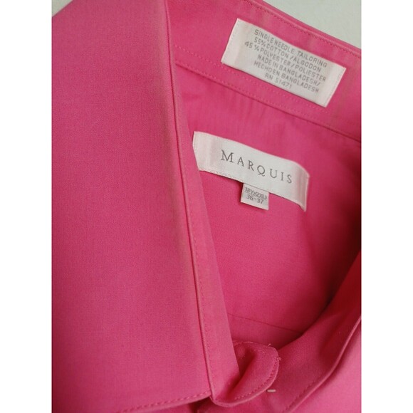 Marquis Mens Shirt Sz 18 1/2 / 2XL Pink Fuchsia Knit Long Sleeve Button Down - Picture 10 of 11